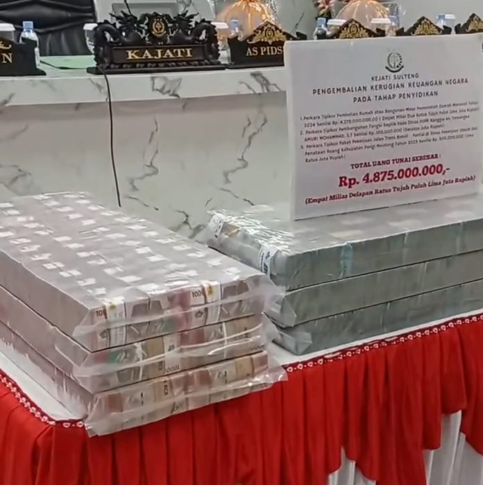 Uang Rp4,875 miliar dari sejumlah kasus tindak pidana korupsi di Sulteng | Foto : Surat-Kabar.com