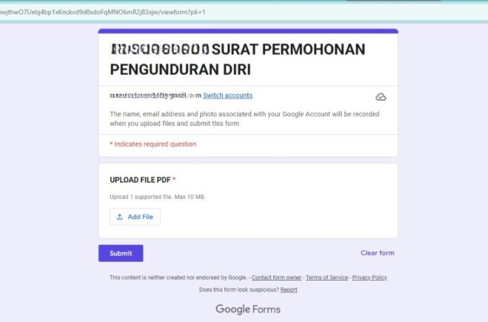 Bukti Google Form surat pengunduran diri kepala sekolah